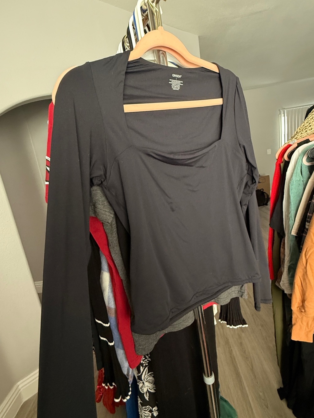 Black Long Sleeve Square Neck Top
